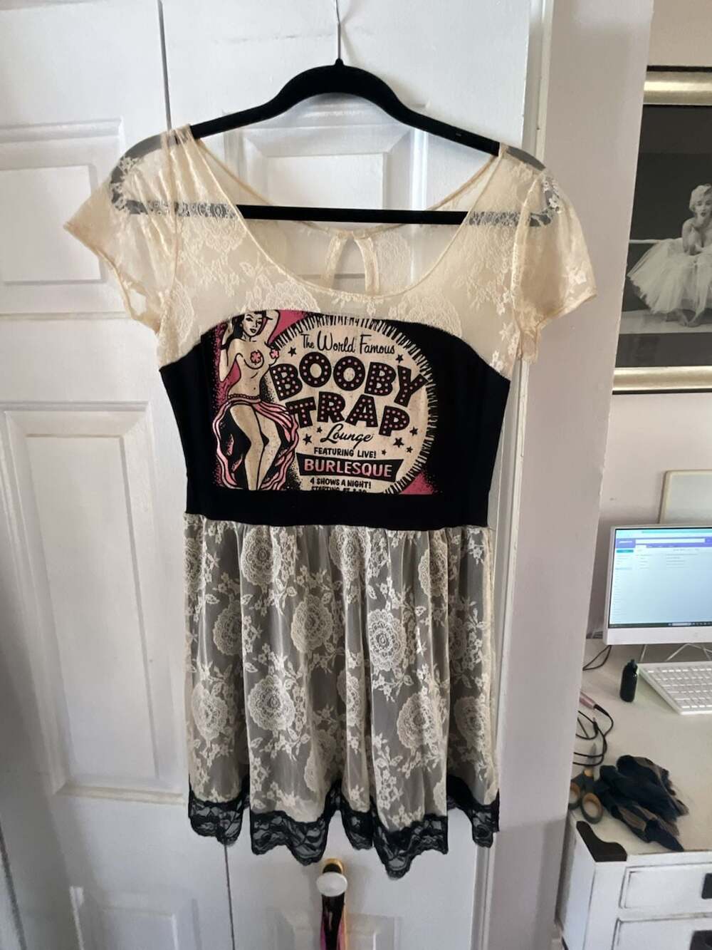 Lucky Thirteen ' Booby Trap Lounge' Burlesque Graphic Lace Mini Dress Vintage